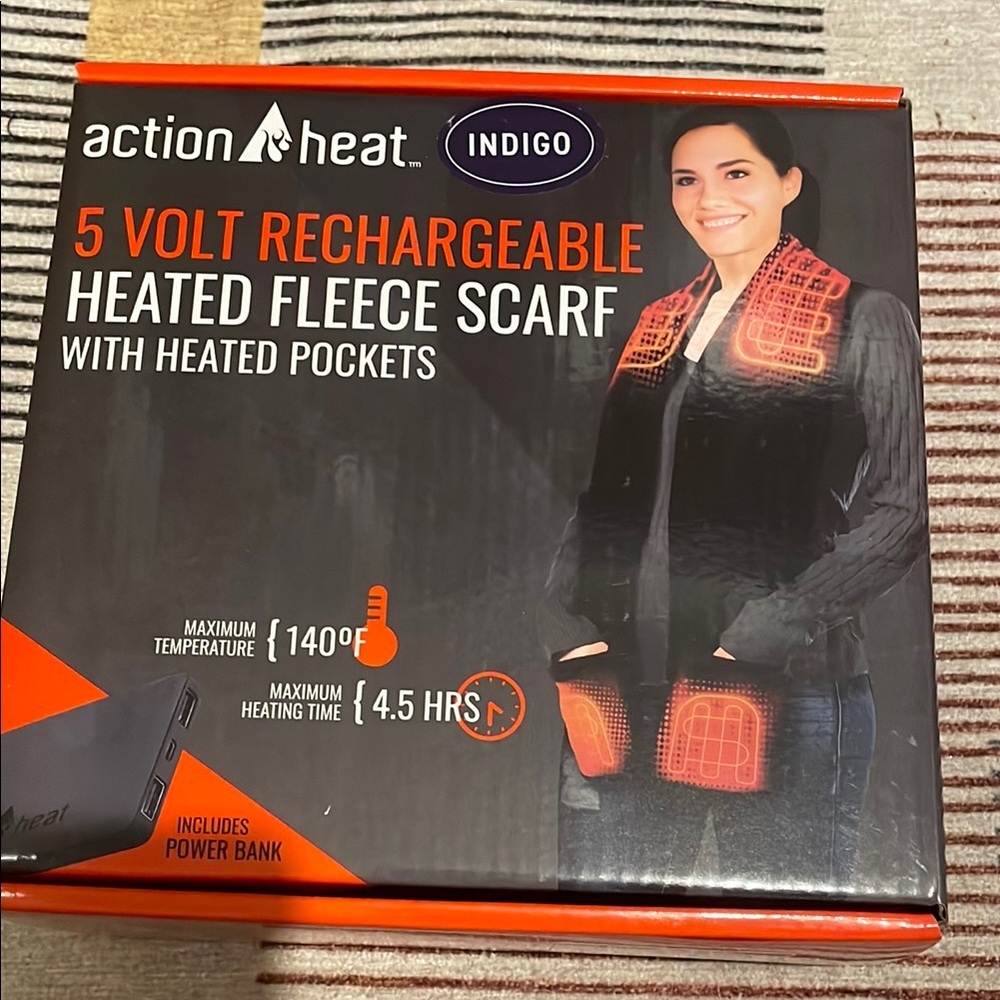 Heated Fleece Scarf - Black and Orange